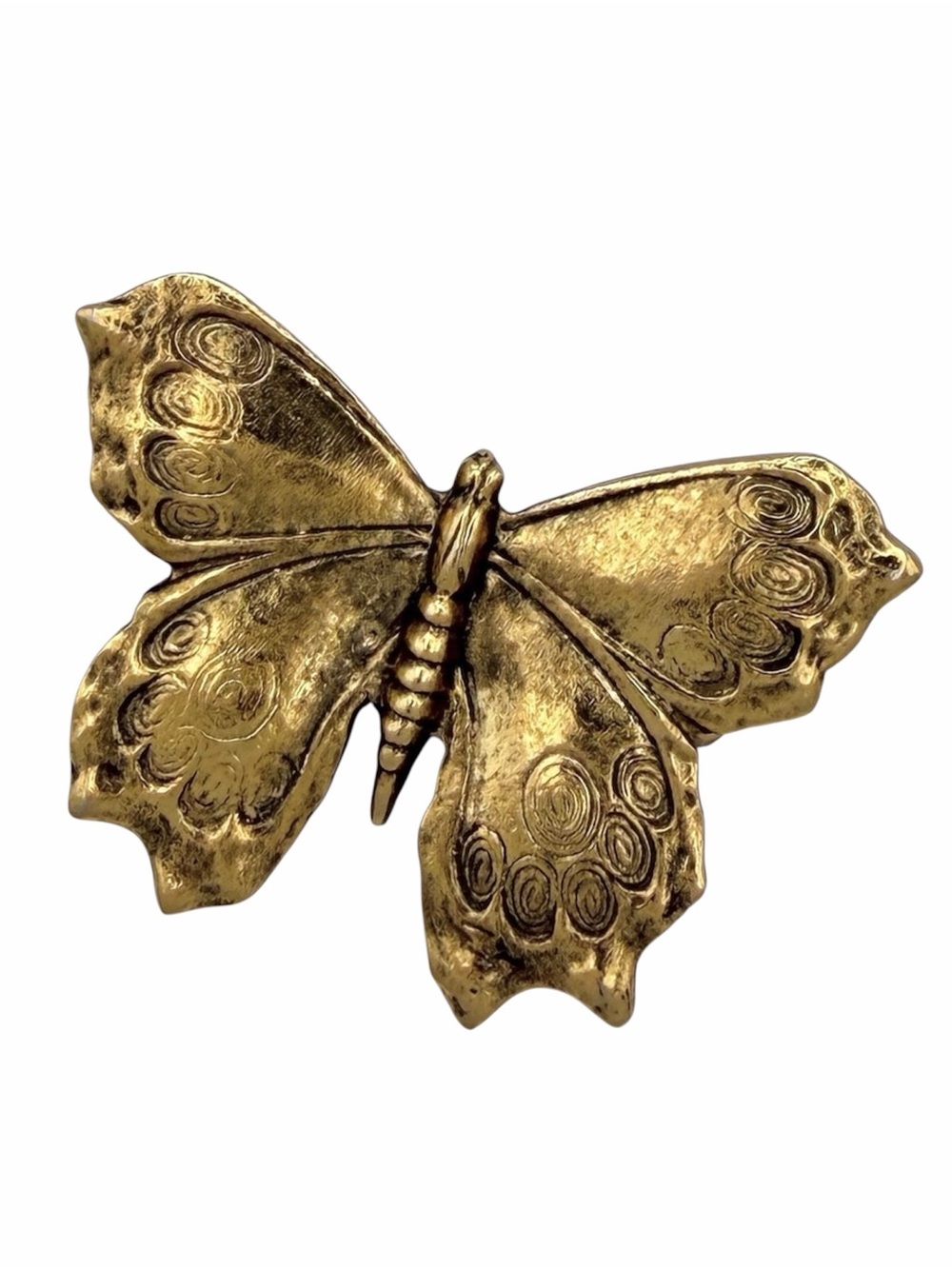 Vintage Gold Tone Butterfly Brooch Pin Textured Spiral Artisan Style